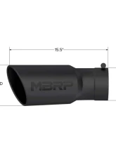 MBRP Black Coated 6" O.D. Angled Rolled End 5" Inlet 15.5" Length 30 Degree Bend Exhaust Tip                                     - T5154BLK - Image 2