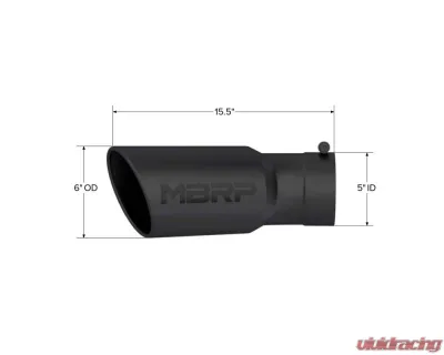 MBRP Black Coated 6" O.D. Angled Rolled End 5" Inlet 15.5" Length 30 Degree Bend Exhaust Tip - T5154BLK