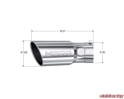 MBRP T304 Stainless Steel 6" O.D. Angled Rolled End 5" Inlet 15.5" Length 30 Degree Bend Exhaust Tip - T5154