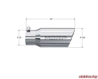 MBRP T304 Stainless Steel 4" O.D. Angled Rolled End 3" Inlet 10" Length Exhaust Tip - T5155