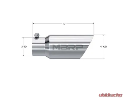 MBRP T304 Stainless Steel 4" O.D. Dual Wall Angled 3" Inlet 10" Length Exhaust Tip - T5156