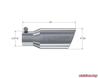 MBRP T304 Stainless Steel 4" O.D. Angled Rolled End 2 3/4" Inlet 10" Length Exhaust Tip - T5157