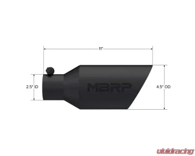 MBRP Black Coated 4.5" O.D. Dual Wall Angle Rolled End 2.5" Inlet 11" Length Exhaust Tip - T5161BLK