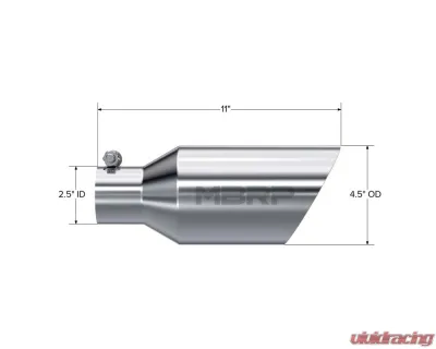 MBRP T304 Stainless Steel 4.5" O.D. Dual Wall Angle Rolled End 2.5" Inlet 11" Length Exhaust Tip - T5161