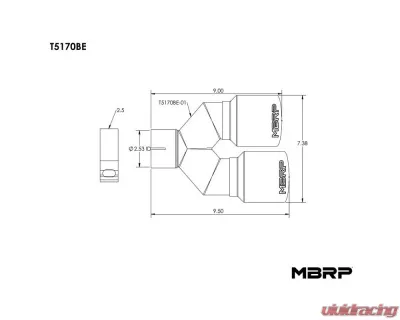 MBRP 2.5" ID Dual 3.5" OD Out Staggered Left 9.5" | Right 9" Length Single Wall Burnt End Tip - T5170BE