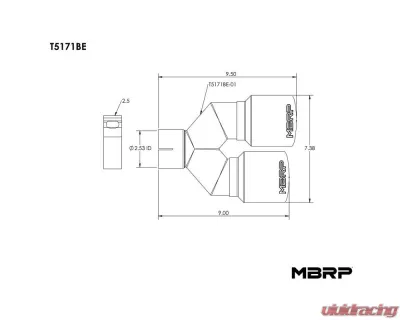 MBRP 2.5" ID Dual 3.5" OD Out Staggered Left 9" | Right 9.5" Length Single Wall Burnt End Tip - T5171BE