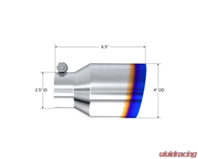 MBRP T304 Stainless Steel Burnt End Tip Pro Series 2.5" ID 4" OD Single Wall Angle Cut 6.5" Length - T5176BE