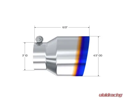 MBRP T304 Stainless Steel Burnt End Tip 3" inlet 4.5" OD Out 6.13" Length Angle Cut - T5180BE