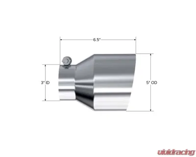 MBRP 3" ID 5" OD Out 6.5" Length Angle Cut Single Wall Stainless Steel Exhaust Tip - T5184