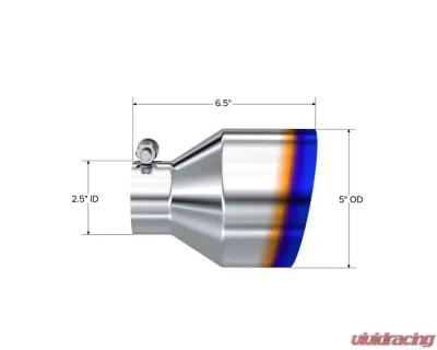 MBRP 2.5" ID 5" OD Out 6.5" Length Angle Cut Single Wall Burnt End Exhaust Tip - T5190BE