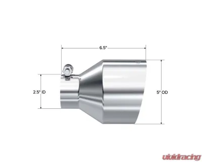 MBRP 2.5" ID 5" OD Out 6.5" Length Angle Cut Single Wall Stainless Steel Exhaust Tip - T5190
