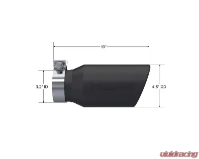 MBRP 4.5" OD 3.2" Inlet ID 10" Length Black-Coated T304 Stainless Steel Single Walled Angled Cut Rolled End Universal - T5196BLK