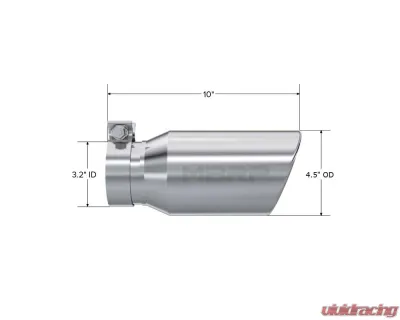MBRP 4.5" OD 3.2" Inlet ID 10" Length T304 Stainless Steel Single Walled Angled Cut Rolled End Universal - T5196