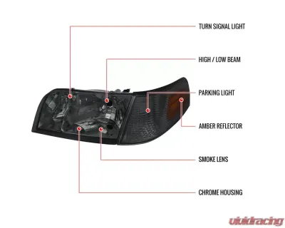 Spec-D Smoke Euro Headlight with Corner Ford Crown Victoria 1998-2011 - 2LCLH-VIC98G-EU