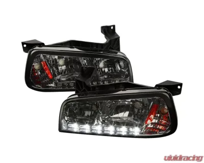 Spec-D 1 Piece Headlights - Smoke Dodge Charger 2005-2010 - 2LH-CHG051PCG-RS
