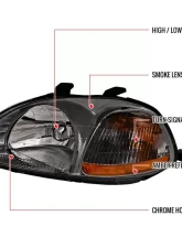 Spec-D Crystal Housing Headlights Smoke Honda Civic 1996-1998                                     - 2LH-CV96G-V2-RS - Image 4