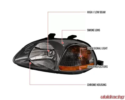 Spec-D Crystal Housing Headlights Smoke Honda Civic 1996-1998 - 2LH-CV96G-V2-RS