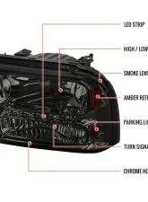 Spec-D Crystal Headlights w/ SMD LED Light Strip (Chrome Housing/Smoked Lens) Ford F-Series | Excursion 2005-2007                                     - 2LH-F25005G-RS - Image 7