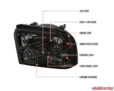 Spec-D Crystal Headlights w/ SMD LED Light Strip (Chrome Housing/Smoked Lens) Ford F-Series | Excursion 2005-2007 - 2LH-F25005G-RS