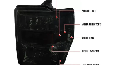 Spec-D Factory Style Headlights w/ Amber Reflectors (Chrome Housing/Smoked Lens) Ford F-Series 2008-2010                                     - 2LH-F25008G-RS - Image 4