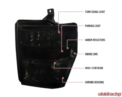 Spec-D Factory Style Headlights w/ Amber Reflectors (Chrome Housing/Smoked Lens) Ford F-Series 2008-2010 - 2LH-F25008G-RS