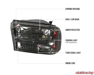 Spec-D 1 Piece Smoke Euro Headlights Ford F250 1999-2004 - 2LH-F250991PCG-ABM