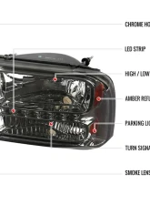 Spec-D 1 Piece Smoke Euro Headlights with LED Ford F250 1999-2004                                     - 2LH-F250991PCG-RS - Image 8