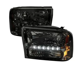 Spec-D 1 Piece Smoke Euro Headlights with LED Ford F250 1999-2004