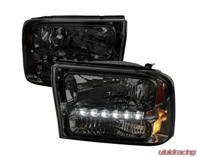 Spec-D 1 Piece Smoke Euro Headlights with LED Ford F250 1999-2004 - 2LH-F250991PCG-RS
