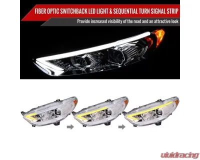 Spec-D Chrome Housing Clear Lens Switchback Sequential Turn Signal Projector Headlights Ford Fusion 2013-2016 - 2LHP-FUS13-SQ-TM
