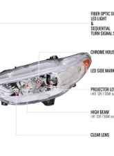 Spec-D Chrome Housing Clear Lens Switchback Sequential Turn Signal Projector Headlights Ford Fusion 2013-2016                                     - 2LHP-FUS13-SQ-TM - Image 9