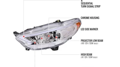 Spec-D Switchback Sequential Turn Signal Projector Headlights (Chrome Housing/Clear Lens)  Ford Fusion 2013-2016                                     - 2LHP-FUS13-SQ-TM - Image 9