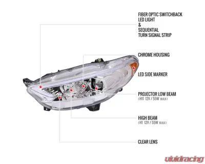 Spec-D Chrome Housing Clear Lens Switchback Sequential Turn Signal Projector Headlights Ford Fusion 2013-2016 - 2LHP-FUS13-SQ-TM