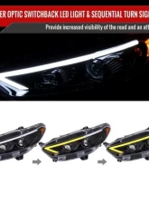 Spec-D Glossy Black Housing Clear Lens Switchback Sequential Turn Signal Projector Headlights Ford Fusion 2013-2016                                     - 2LHP-FUS13BK-SQ-TM - Image 2