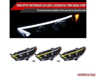 Spec-D Glossy Black Housing Clear Lens Switchback Sequential Turn Signal Projector Headlights Ford Fusion 2013-2016 - 2LHP-FUS13BK-SQ-TM
