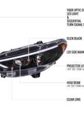 Spec-D Glossy Black Housing Clear Lens Switchback Sequential Turn Signal Projector Headlights Ford Fusion 2013-2016                                     - 2LHP-FUS13BK-SQ-TM - Image 9