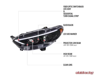 Spec-D Glossy Black Housing Clear Lens Switchback Sequential Turn Signal Projector Headlights Ford Fusion 2013-2016 - 2LHP-FUS13BK-SQ-TM