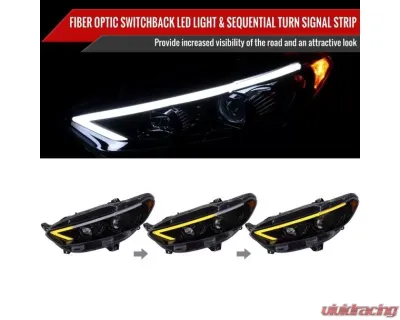 Spec-D Glossy Black Housing Smoke Lens Switchback Sequential Turn Signal Projector Headlights Ford Fusion 2013-2016 - 2LHP-FUS13G-SQ-TM