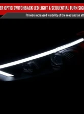 Spec-D Glossy Black Housing Smoke Lens Switchback Sequential Turn Signal Projector Headlights Ford Fusion 2013-2016                                     - 2LHP-FUS13G-SQ-TM - Image 3