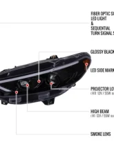 Spec-D Glossy Black Housing Smoke Lens Switchback Sequential Turn Signal Projector Headlights Ford Fusion 2013-2016                                     - 2LHP-FUS13G-SQ-TM - Image 9