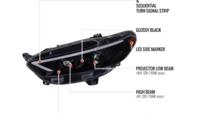 Spec-D Switchback Sequential Turn Signal Projector Headlights (Glossy Black Housing/Smoked Lens)  Ford Fusion 2013-2016                                     - 2LHP-FUS13G-SQ-TM - Image 9