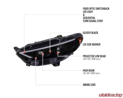 Spec-D Glossy Black Housing Smoke Lens Switchback Sequential Turn Signal Projector Headlights Ford Fusion 2013-2016 - 2LHP-FUS13G-SQ-TM