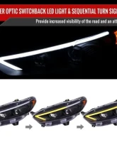 Spec-D Matte Black Housing Clear Lens Switchback Sequential Turn Signal Projector Headlights Ford Fusion 2013-2016                                     - 2LHP-FUS13JM-SQ-TM - Image 2