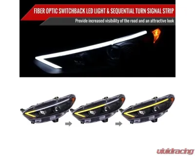 Spec-D Matte Black Housing Clear Lens Switchback Sequential Turn Signal Projector Headlights Ford Fusion 2013-2016 - 2LHP-FUS13JM-SQ-TM