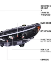 Spec-D Matte Black Housing Clear Lens Switchback Sequential Turn Signal Projector Headlights Ford Fusion 2013-2016                                     - 2LHP-FUS13JM-SQ-TM - Image 9