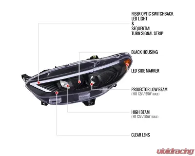Spec-D Matte Black Housing Clear Lens Switchback Sequential Turn Signal Projector Headlights Ford Fusion 2013-2016 - 2LHP-FUS13JM-SQ-TM