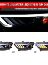 Spec-D Jet Black Housing Clear Lens HID-Type LED Sequential Turn Signal Projector Headlights Ford Mustang 2015-2017                                     - 2LHP-MST15BK-SQ-TM - Image 2