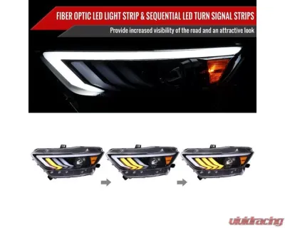 Spec-D Jet Black Housing Clear Lens HID-Type LED Sequential Turn Signal Projector Headlights Ford Mustang 2015-2017 - 2LHP-MST15BK-SQ-TM