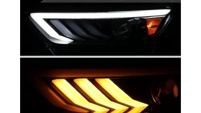 Spec-D LED Sequential Turn Signal Projector Headlights (Jet Black Housing/Clear Lens) Ford Mustang 2015-2020                                     - 2LHP-MST15BK-SQ-TM - Image 3