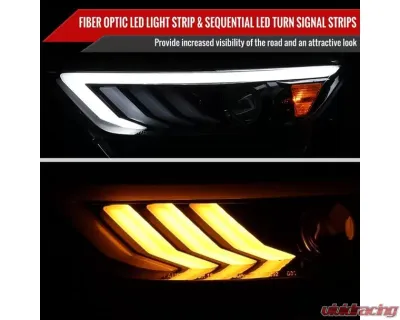 Spec-D Jet Black Housing Clear Lens HID-Type LED Sequential Turn Signal Projector Headlights Ford Mustang 2015-2017 - 2LHP-MST15BK-SQ-TM
